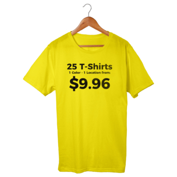 25 Custom Printed T-Shirts – 1 Location