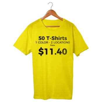 50 Custom Printed T-Shirts – 2 Locations